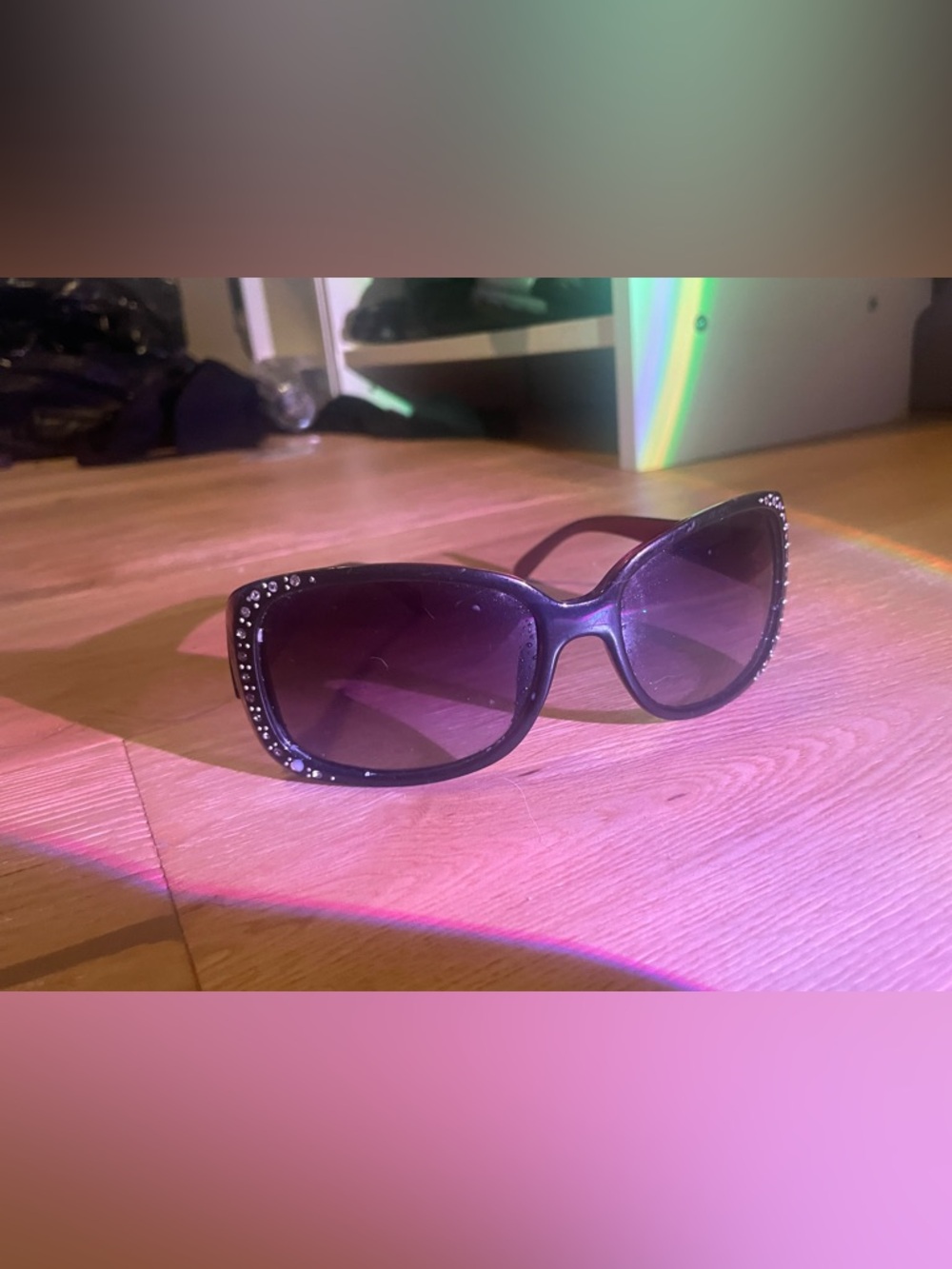 Vintage D&G Women's Black/Purple Sunglasses with Rhinestone Accents